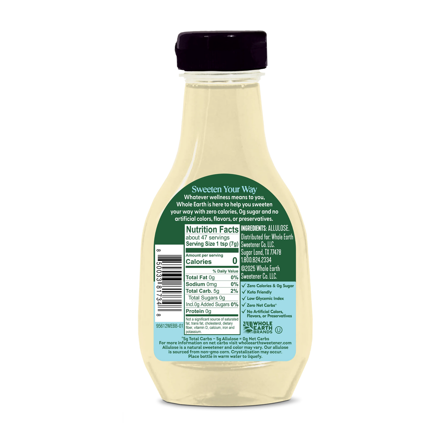Whole Earth Liquid Allulose 11.5 oz Back Panel