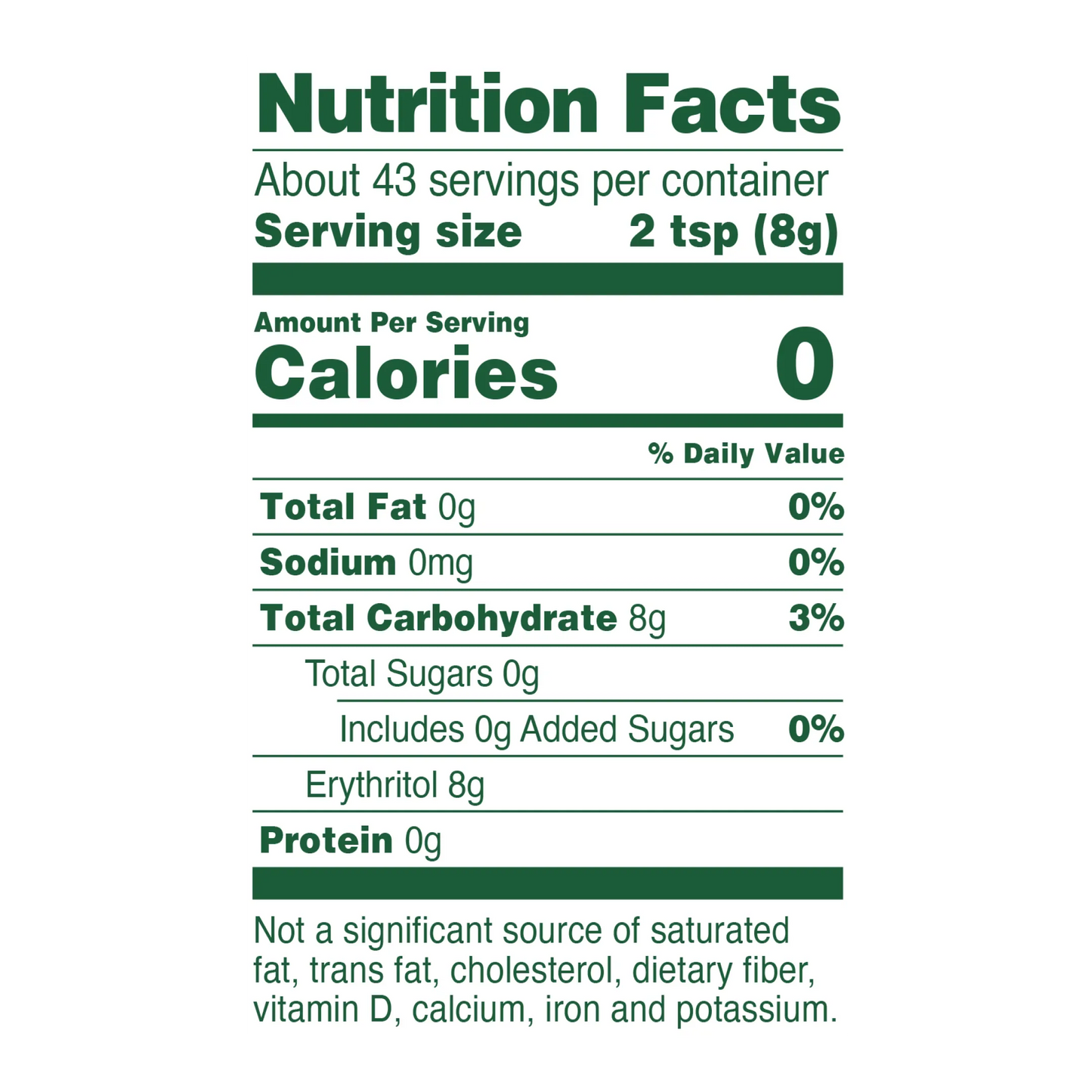 Whole Earth Monk Fruit 12 oz Nutrition Facts