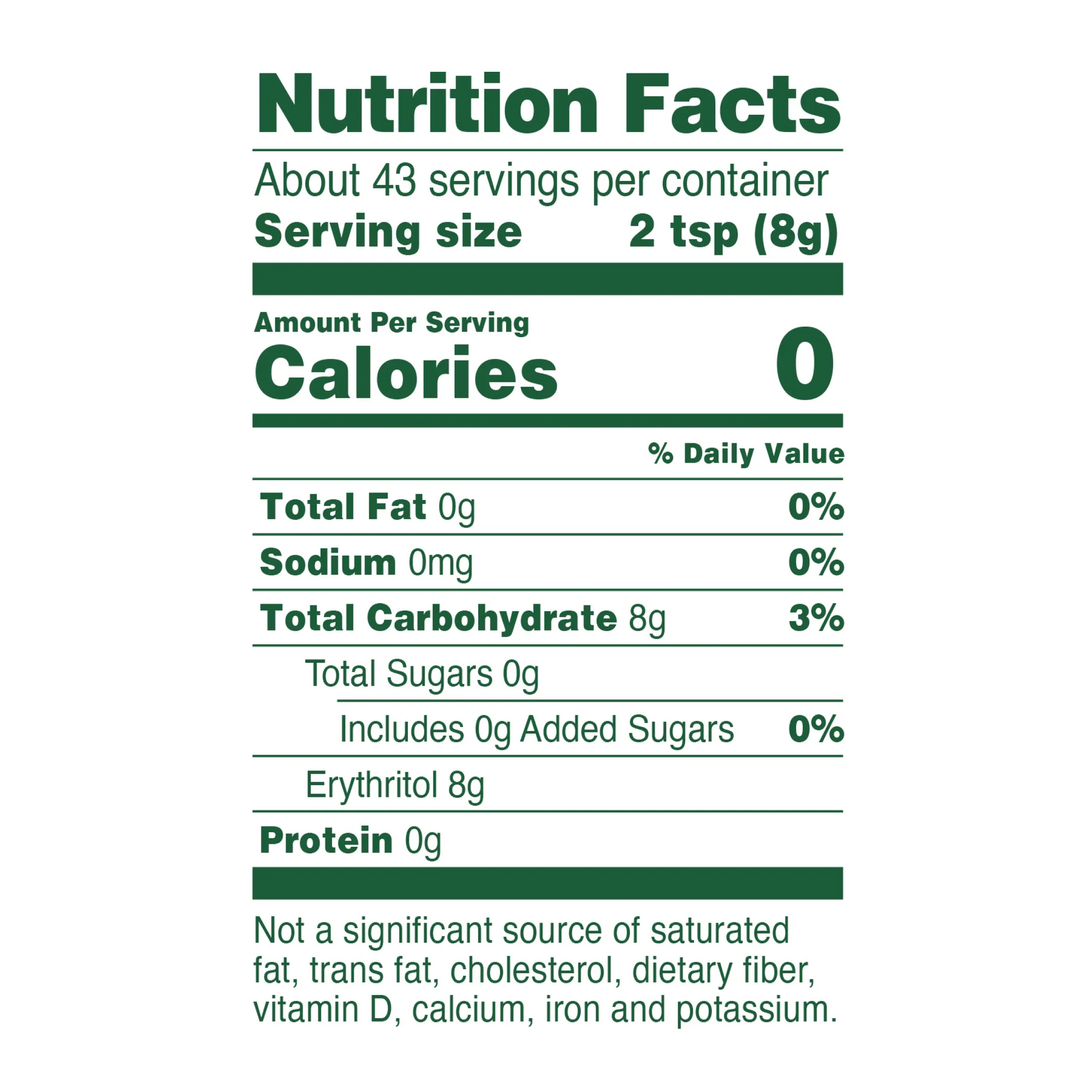 Whole Earth Monk Fruit 12 oz Nutrition Facts