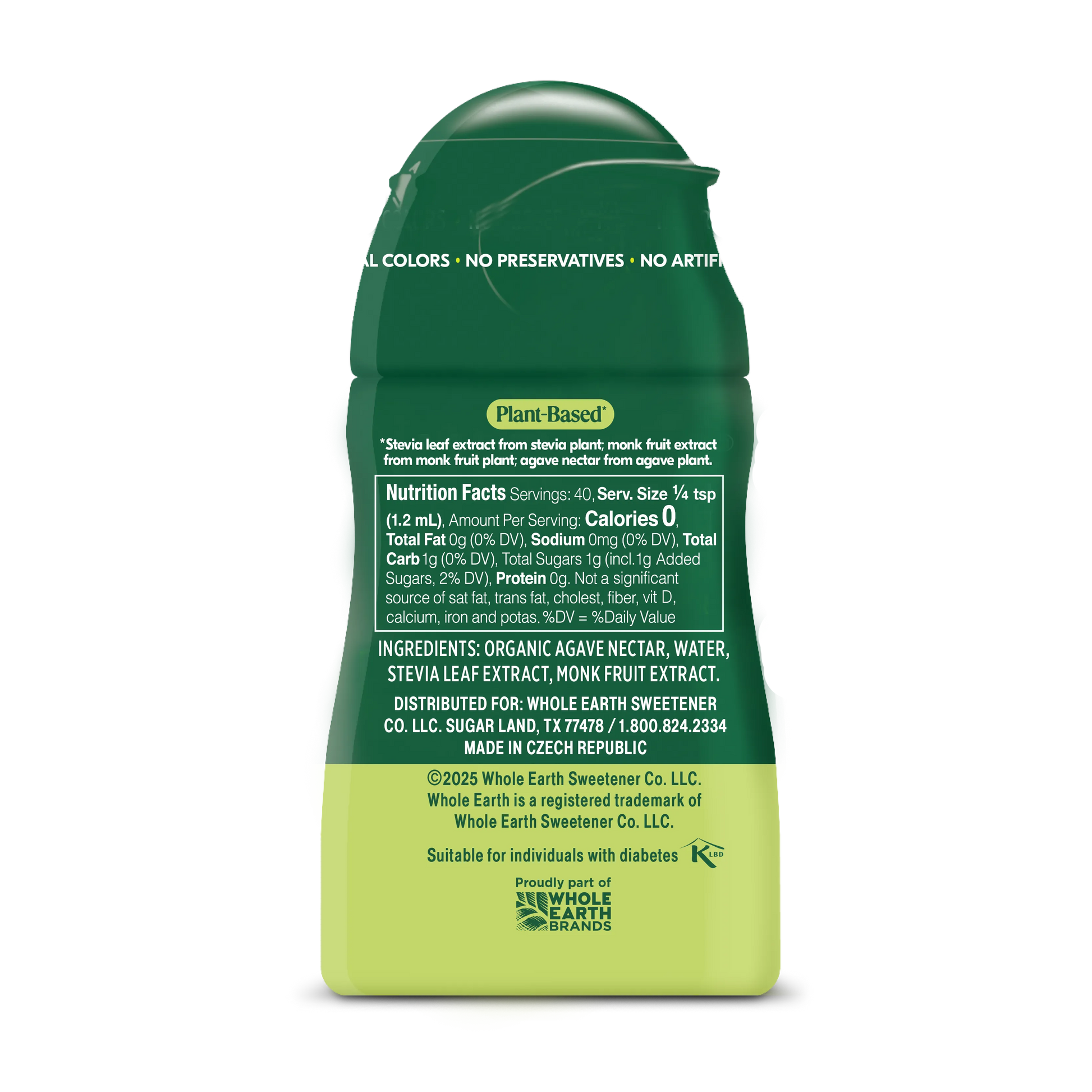 Whole Earth Stevia Leaf and Monk Fruit Liquid Back label