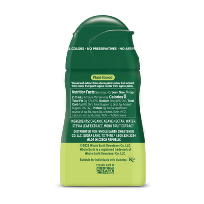 Whole Earth Stevia Leaf and Monk Fruit Liquid Back label