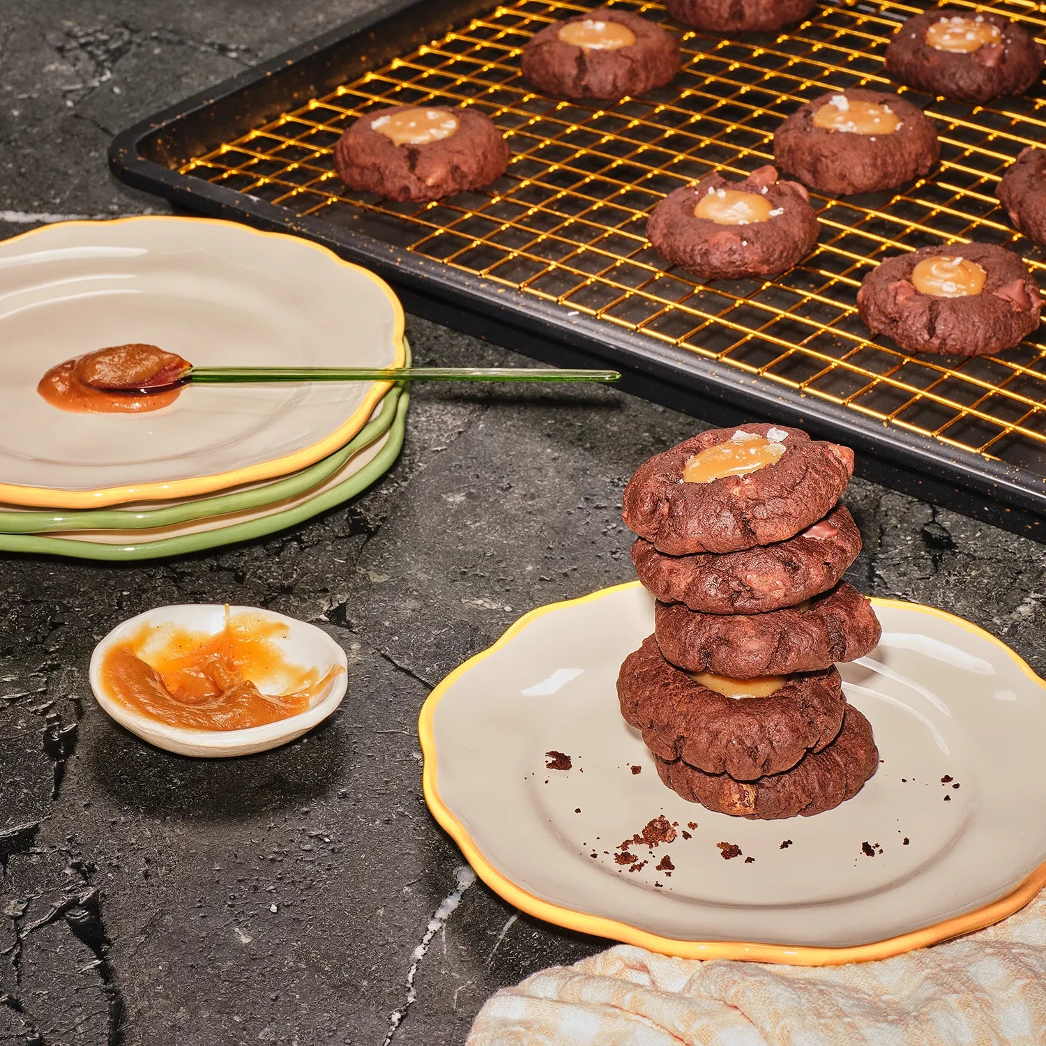 Chocolate Caramel Thumbprint Cookies
