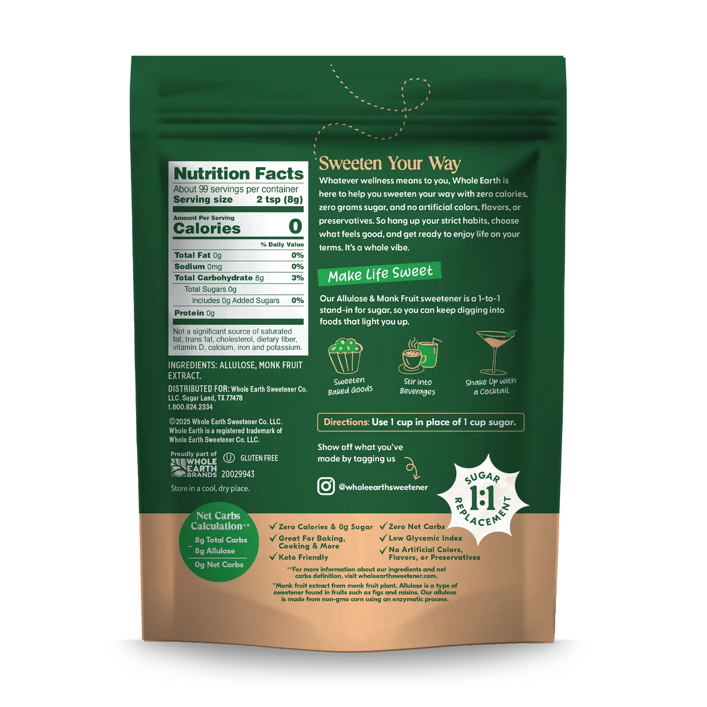 Whole Earth Allulose & Monk Fruit - 28oz Back panel