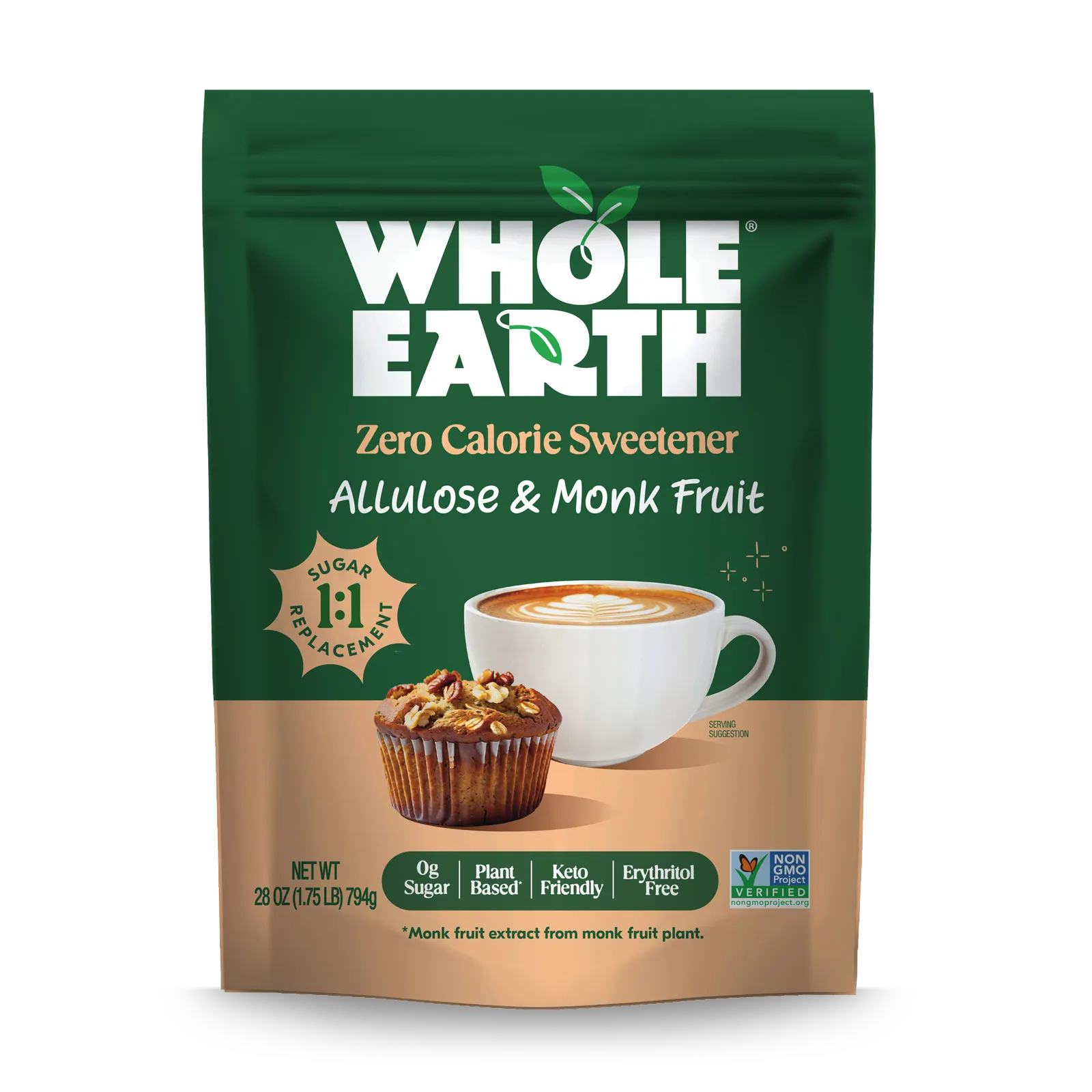 Whole Earth Allulose & Monk Fruit - 28oz Front panel