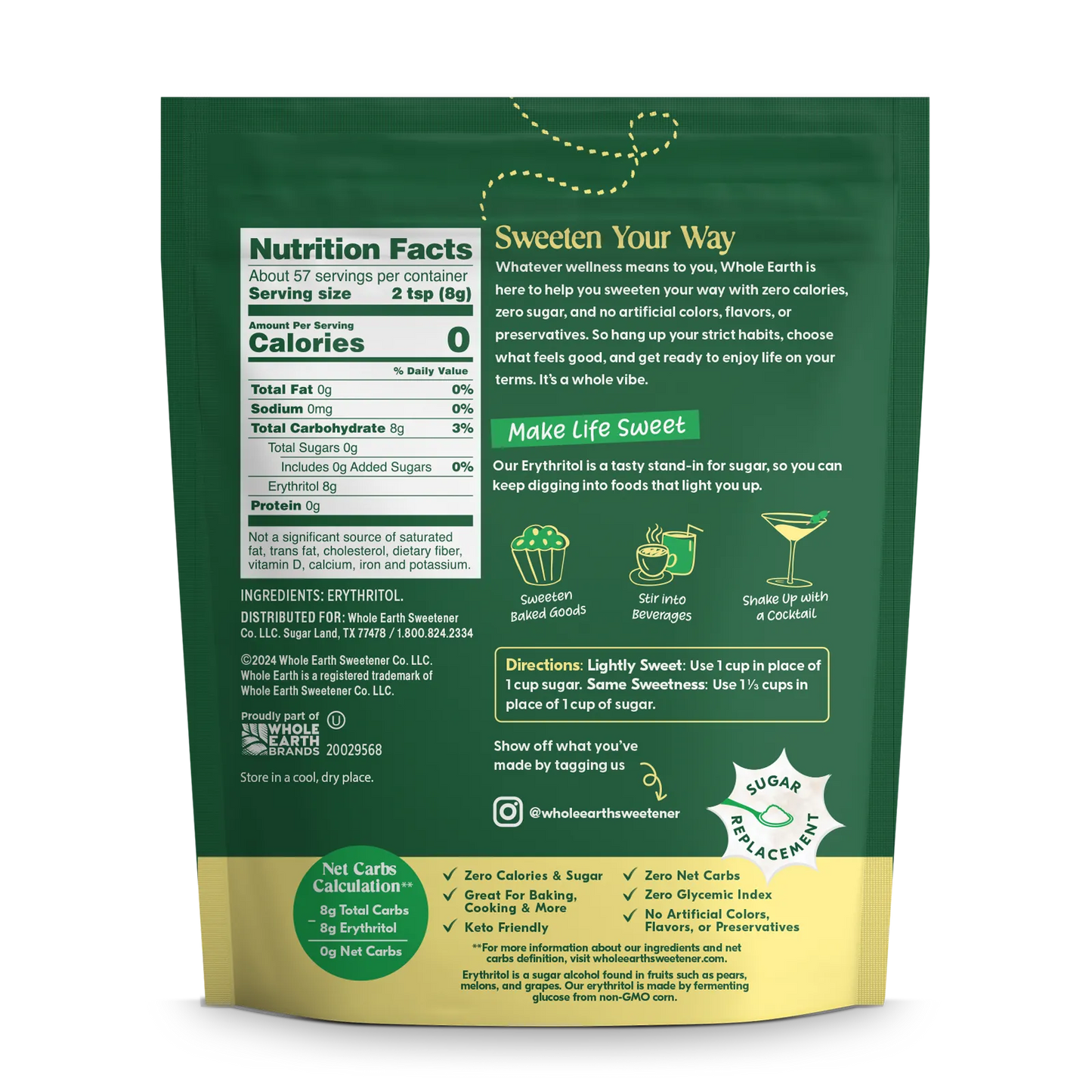 Whole Earth Pure Erythritol 16oz Back of pack