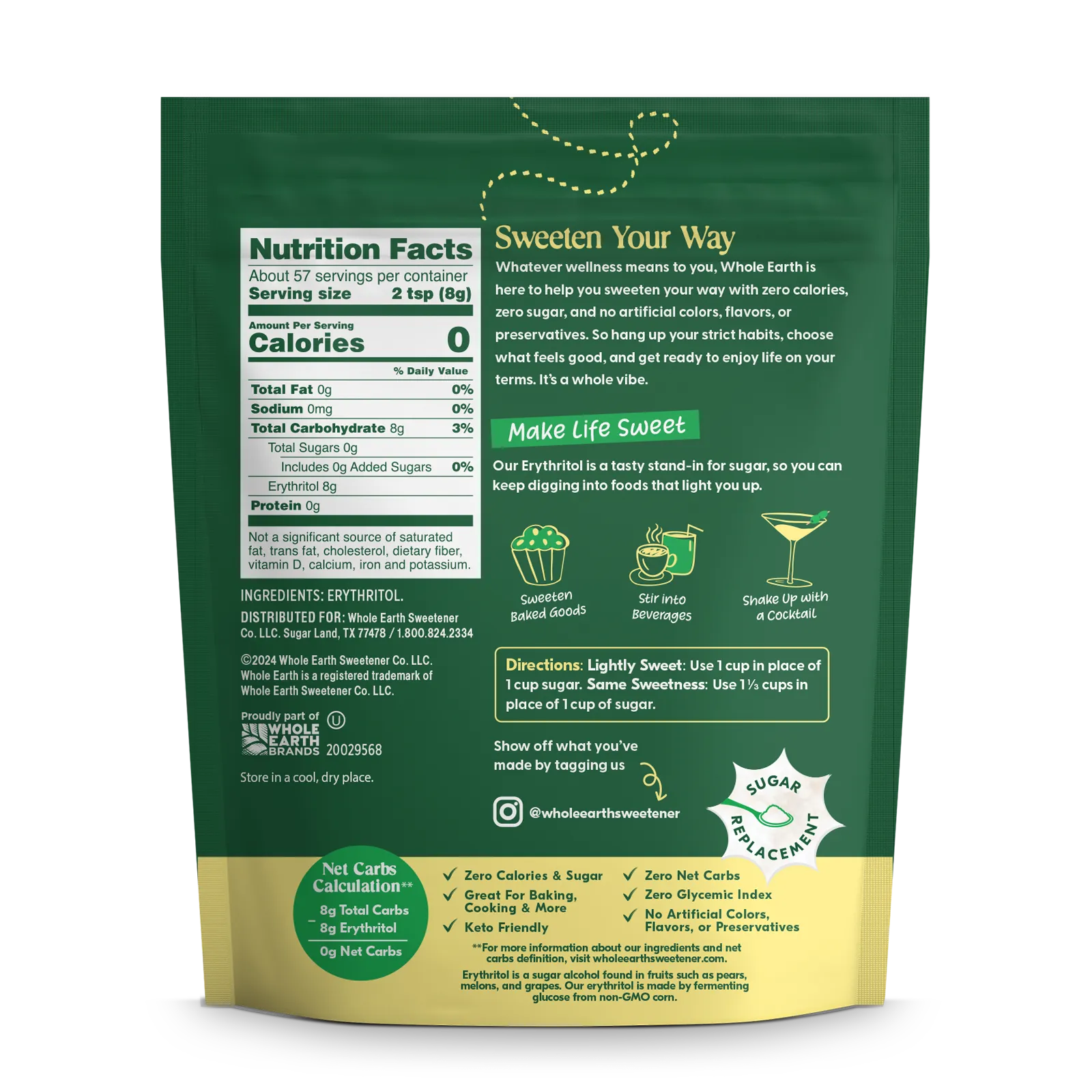 Whole Earth Pure Erythritol 16oz Back of pack