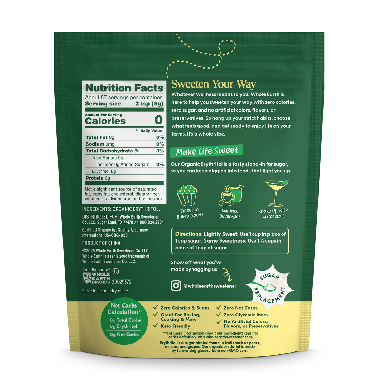 Whole Earth Organic Erythritol Back