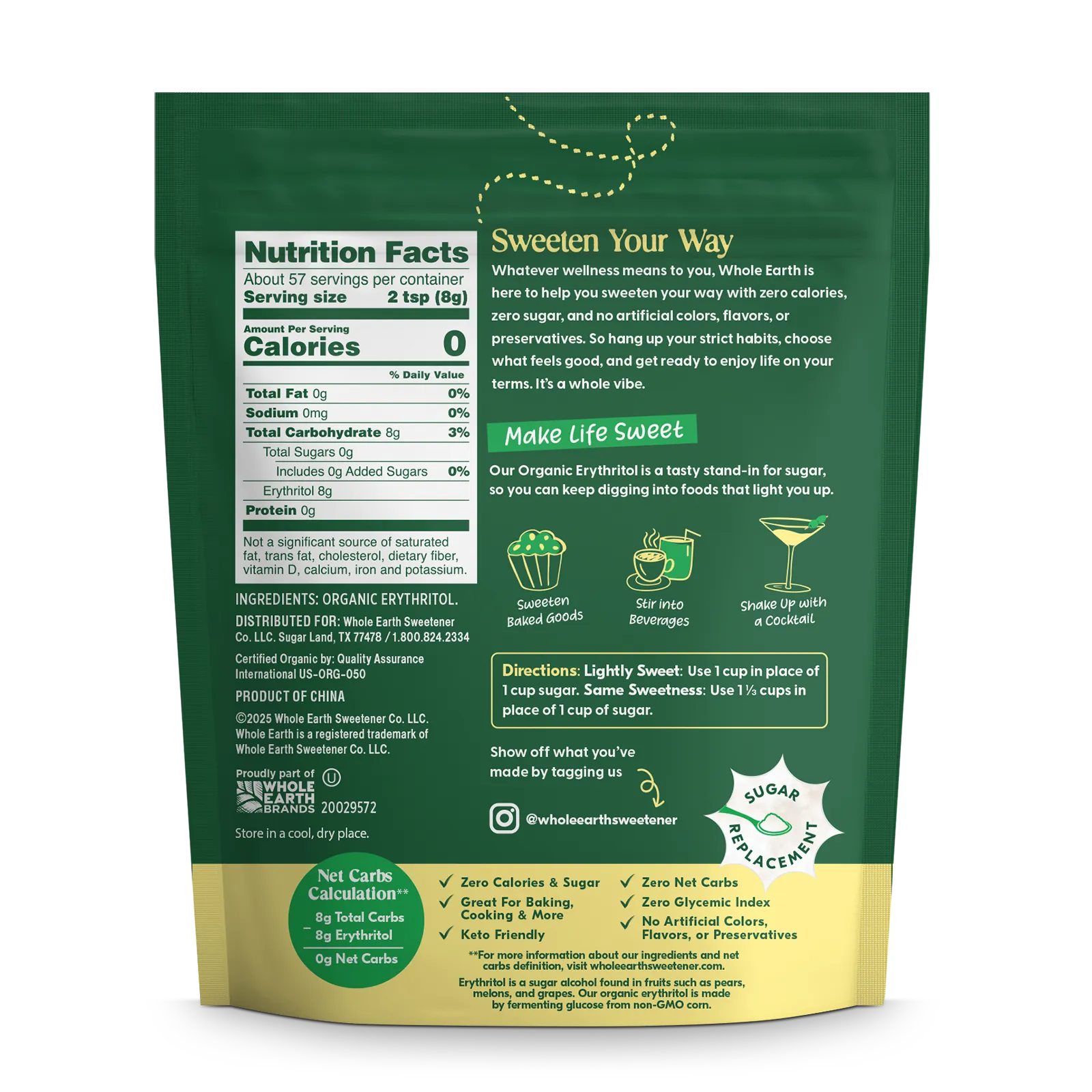 Whole Earth Organic Erythritol Back