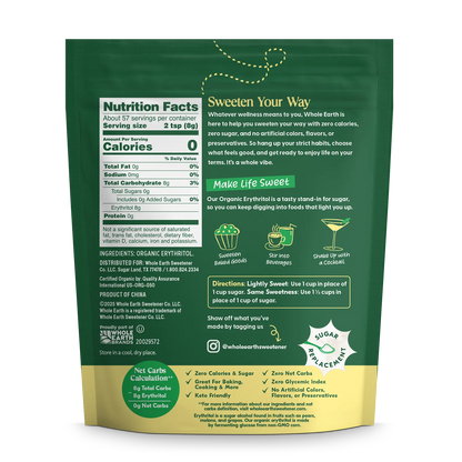 Whole Earth Organic Erythritol Back