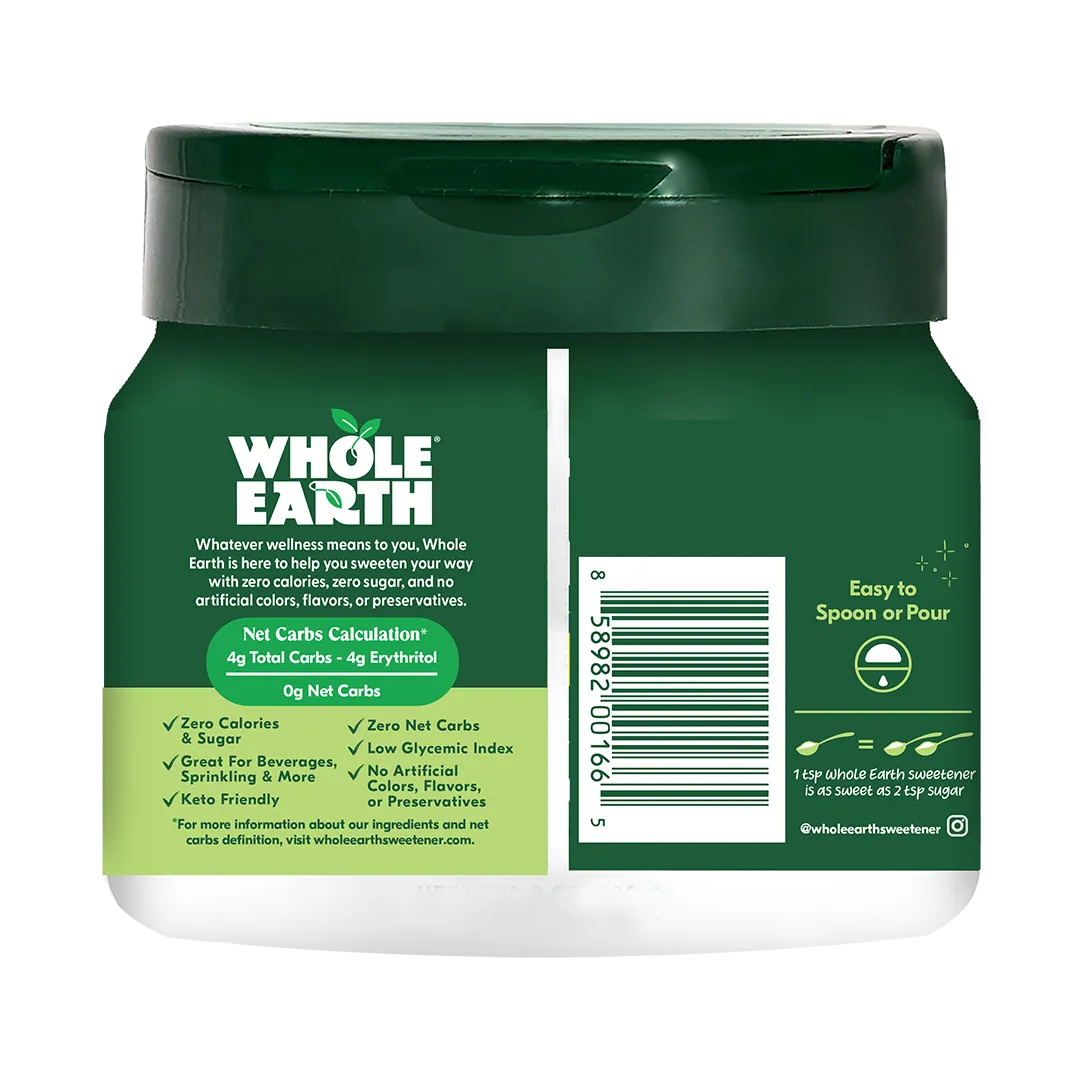 Whole Earth Stevia Leaf & Monk Fruit Jar Back Label