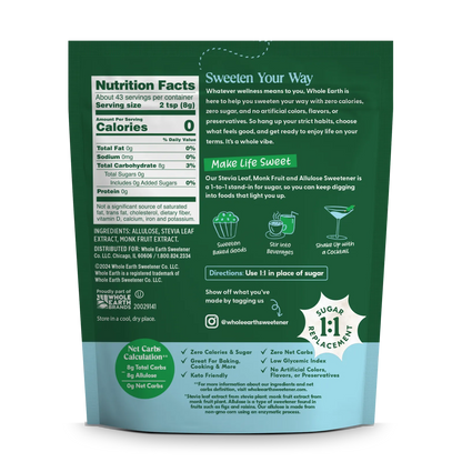 Whole Earth Allulose 12oz Back of pack