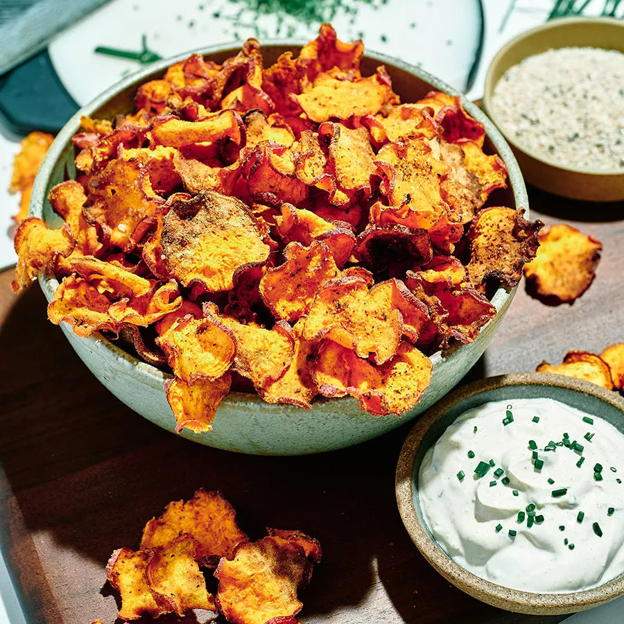 Sweet and Spicy Sweet Potato Chips and Dip