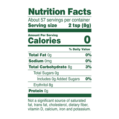 Whole Earth Erythritol 16 oz Nutrition Facts