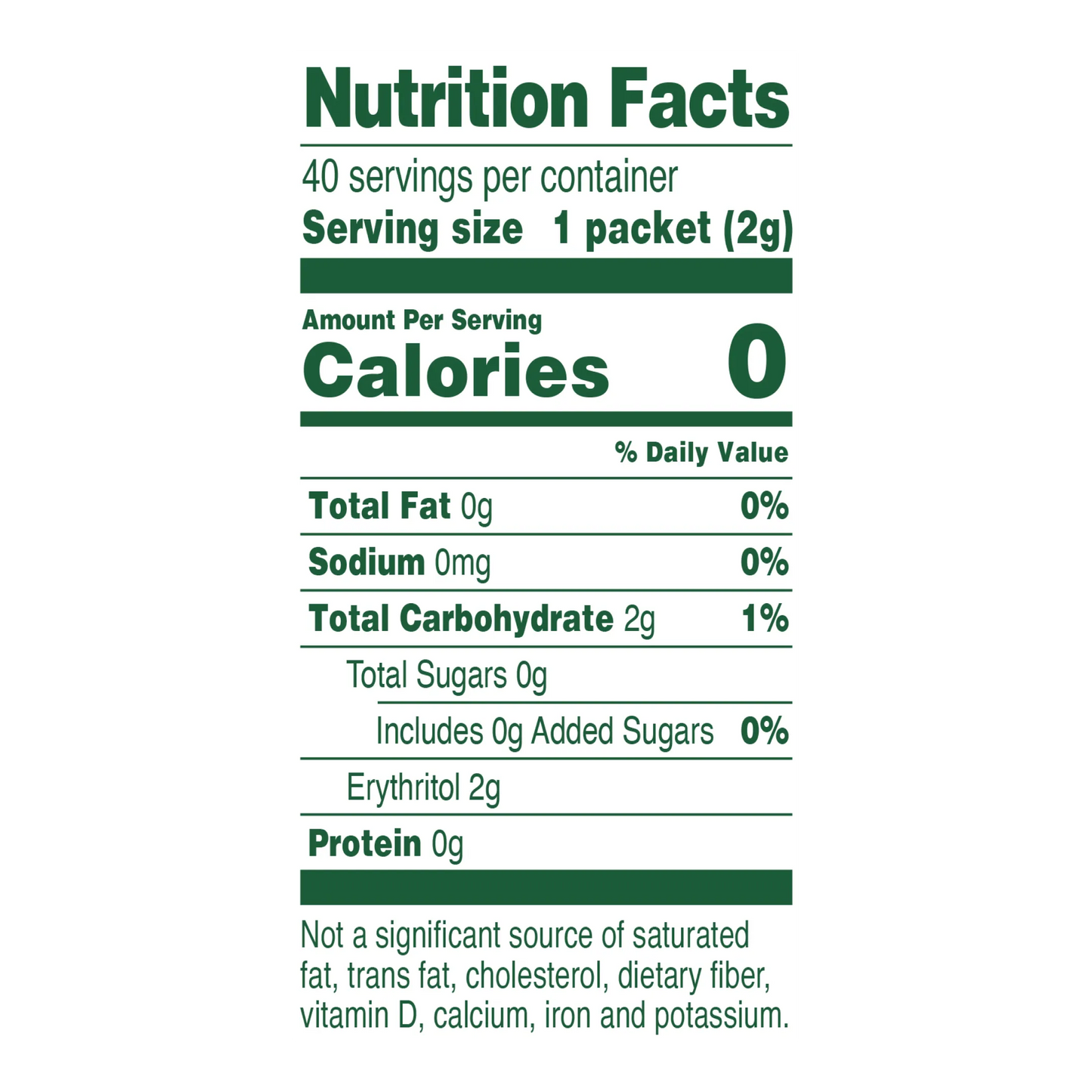 Whole Earth Stevia, Monk Fruit & Erythritol Blend 40 pack Nutrition Facts