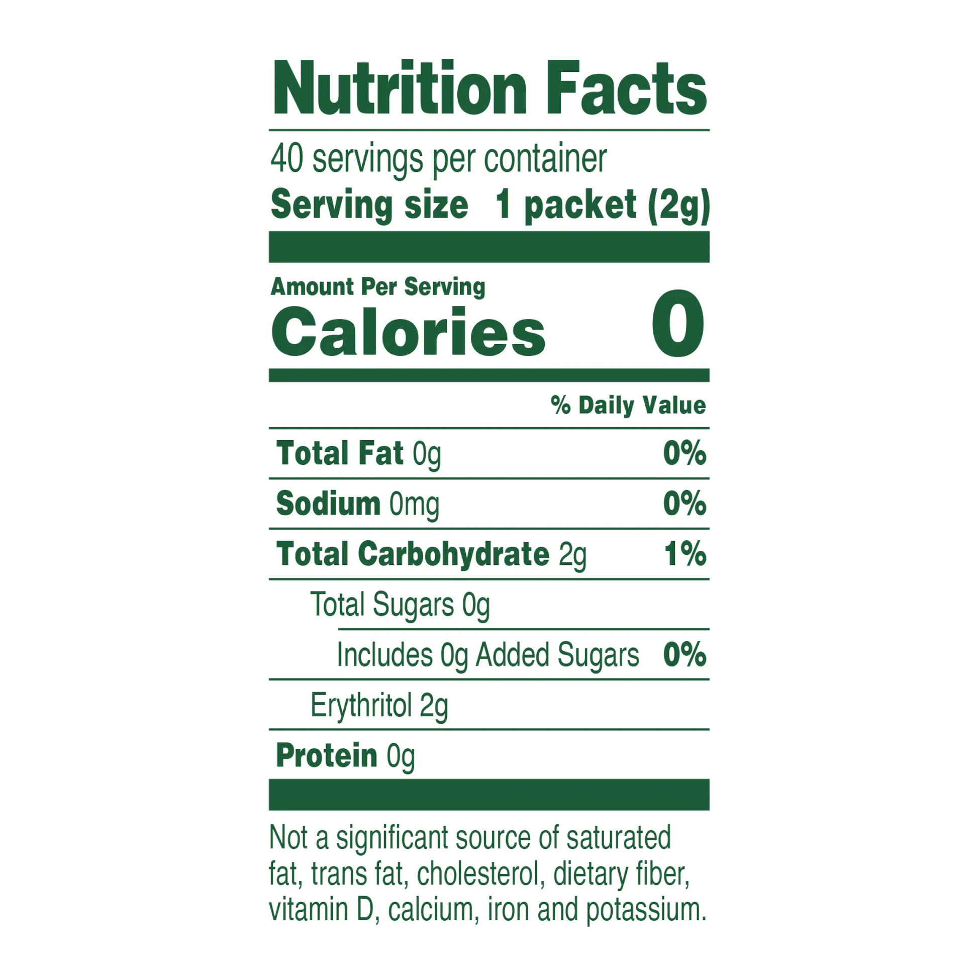 Whole Earth Stevia, Monk Fruit & Erythritol Blend 40 pack Nutrition Facts
