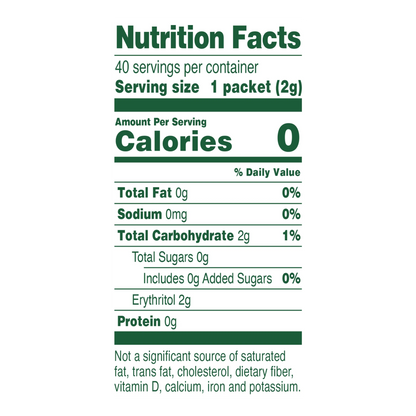 Whole Earth Stevia, Monk Fruit & Erythritol Blend 40 pack Nutrition Facts