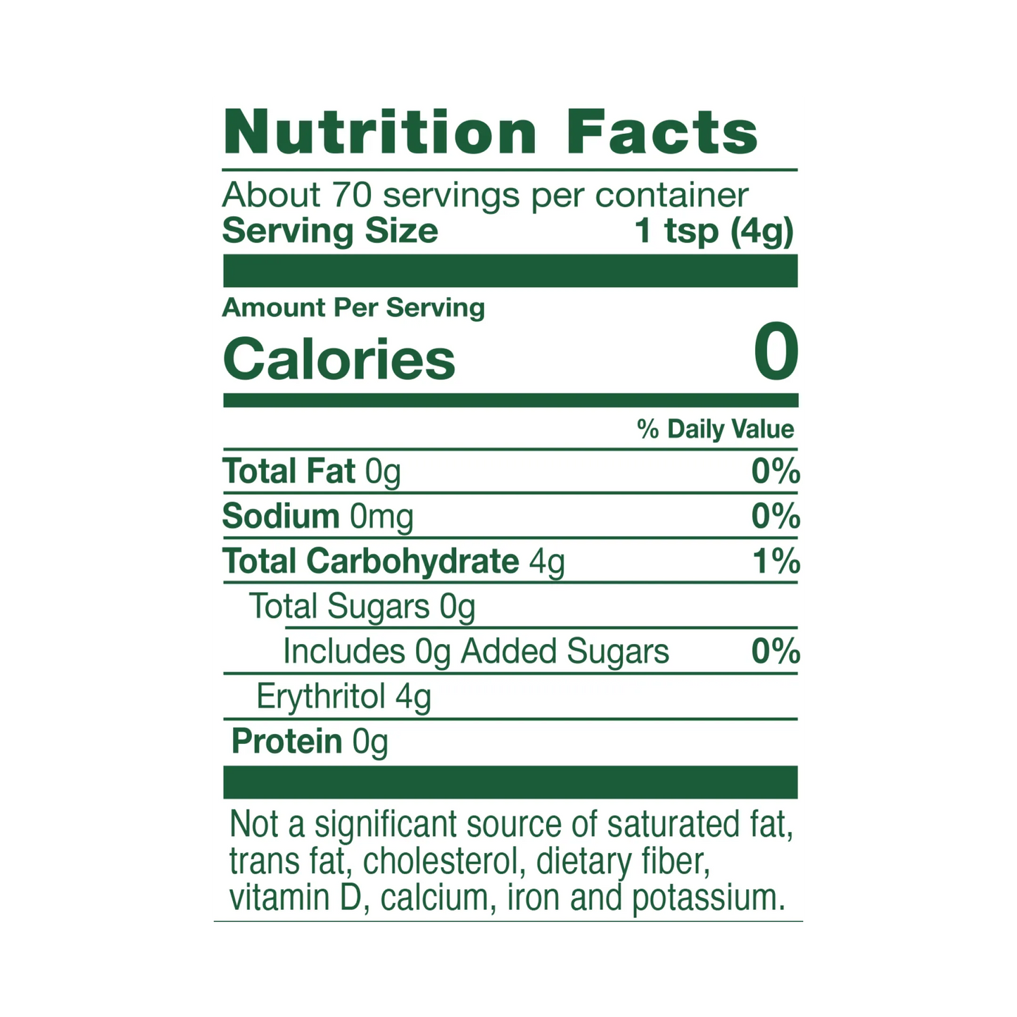 Whole Earth Stevia & Monk Fruit Blend Jar  Nutrition Facts