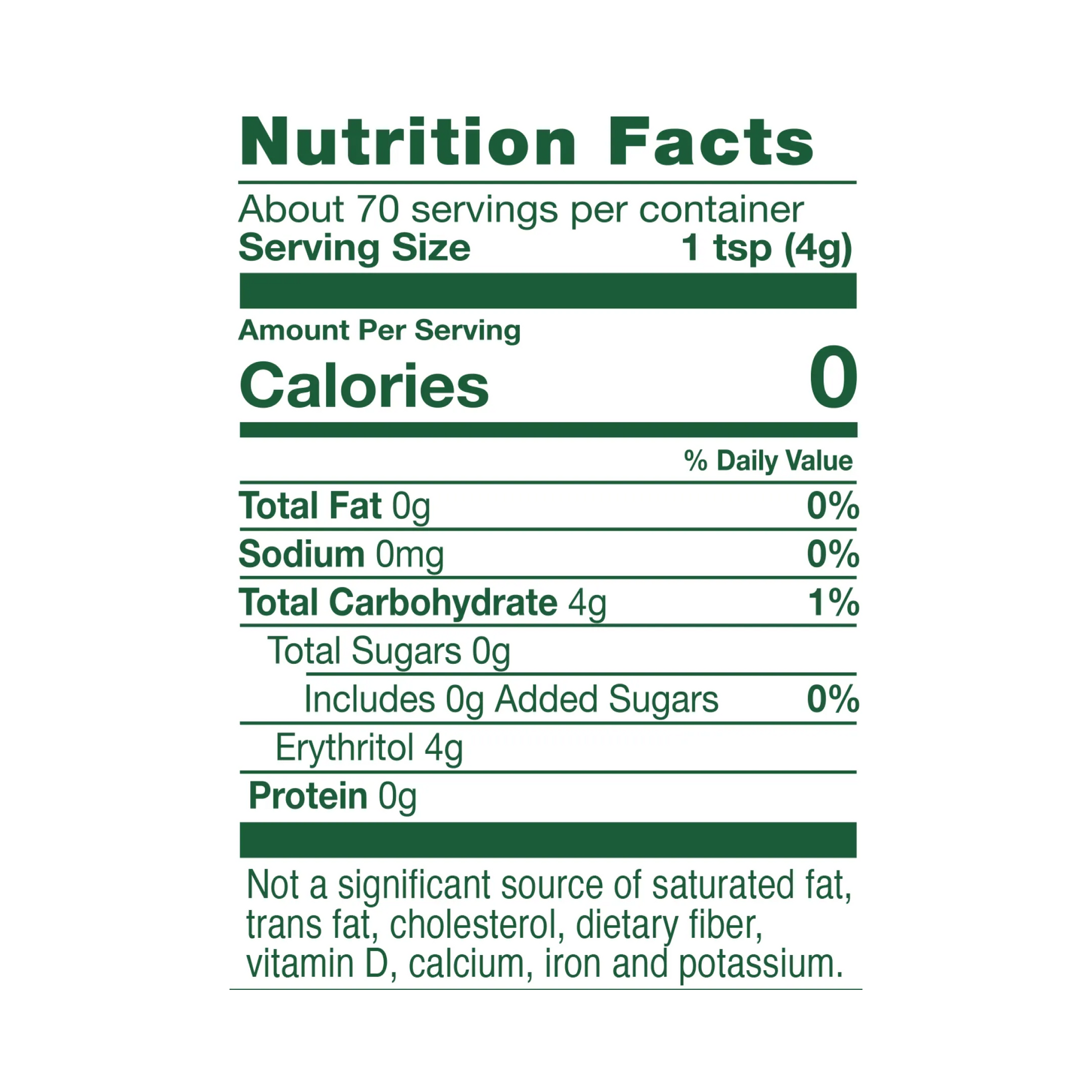 Whole Earth Stevia & Monk Fruit Blend Jar  Nutrition Facts