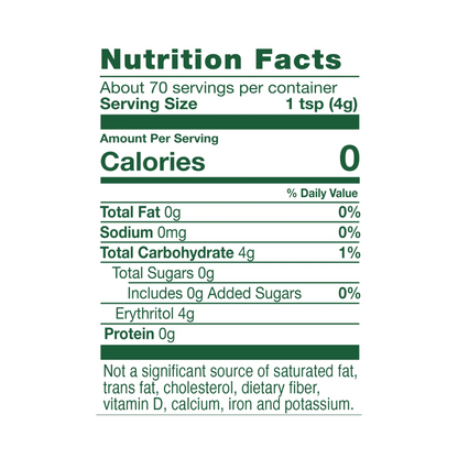 Whole Earth Stevia & Monk Fruit Blend Jar  Nutrition Facts